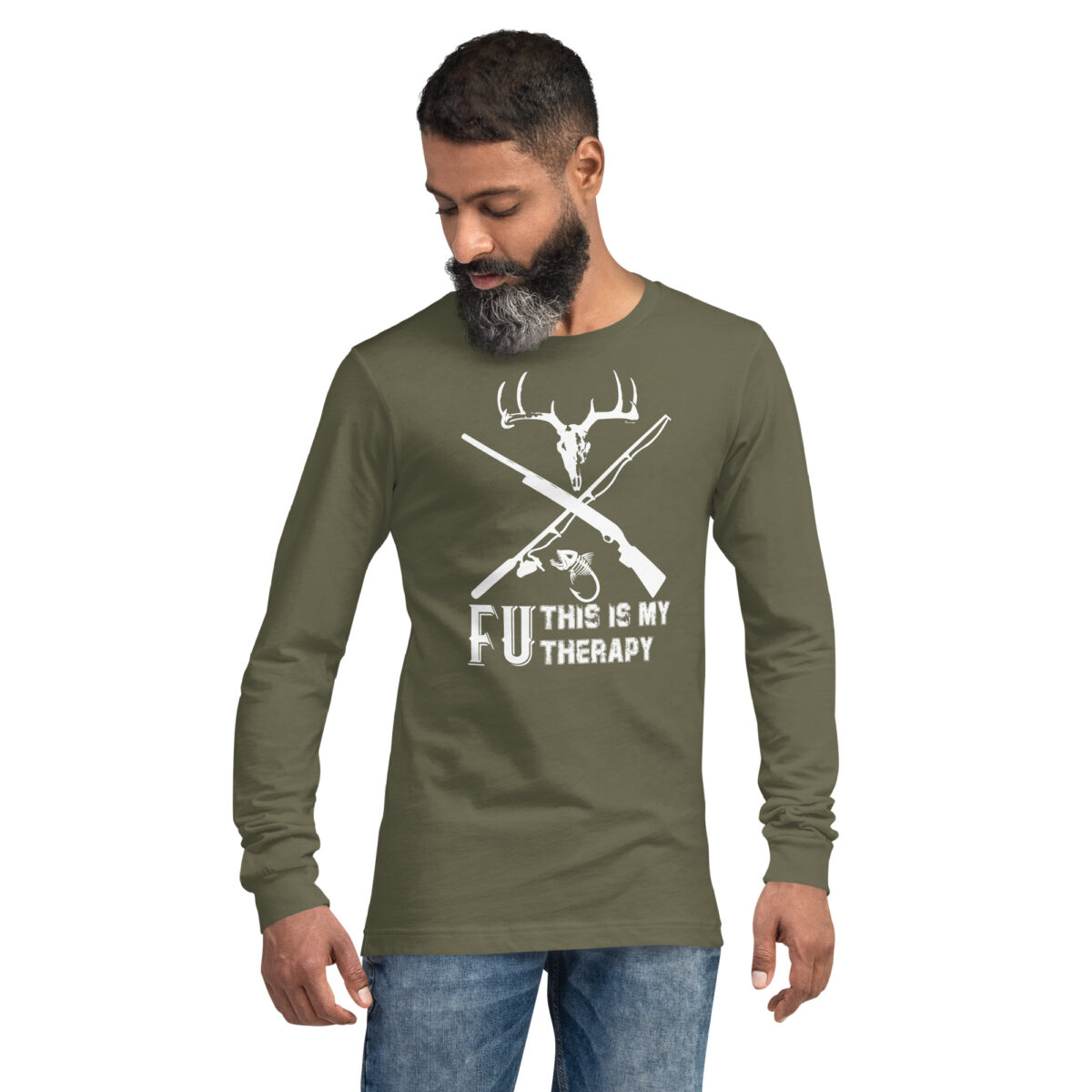 Hunting and Fishing is my therapy long sleeve army green shirt