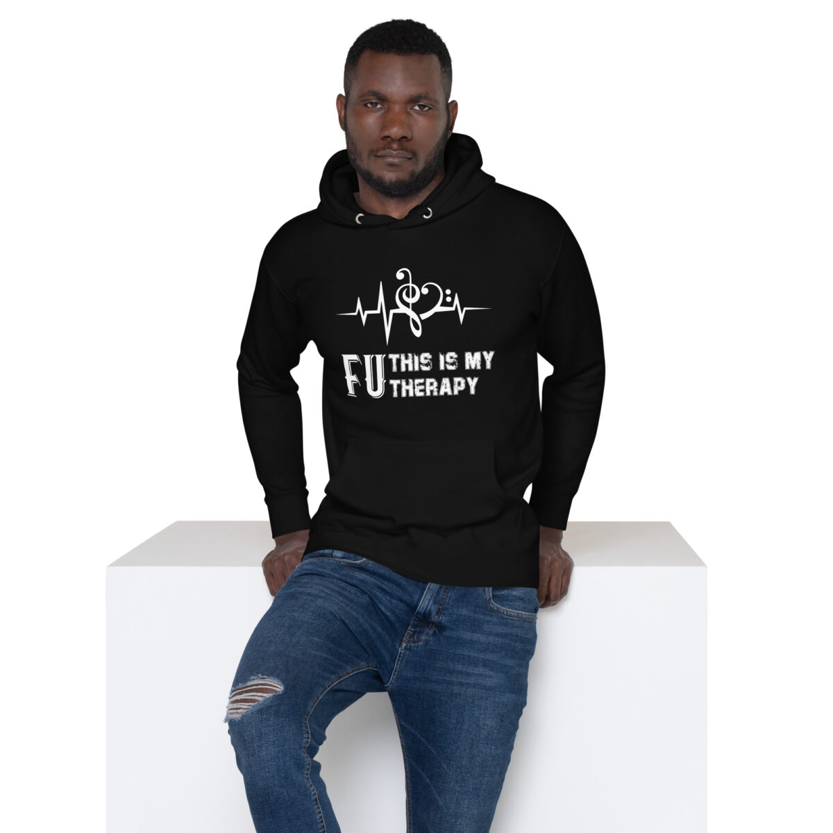 Black FU Music is my therapy hoodie with front pocket